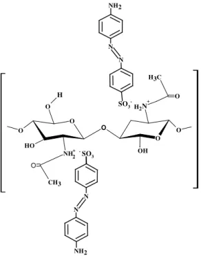 Figura 3:  Possível ligação de hidrogênio entre o grupo amino da quitina presente na parede celular de Saccharomyces  cerevisiae e o grupo sulfônico da molécula do corante
