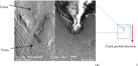Figure  4:  SEM  Images  of  the  surface  the  of  the  fractured  sample  at  325°C  a)  retro-dispersed  electrons  (b)  secondary  electrons 