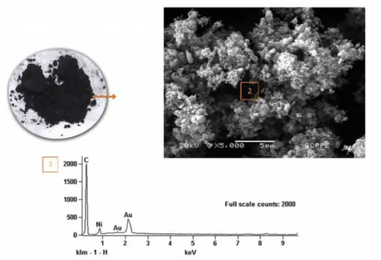 Figure 1:  Macroscopic aspect of a single SOFC with conventional anode of nickel oxide on yttria stabilized zirconia  electrolyte operated for 200 h with the direct utilization of ethanol as fuel at 950oC, at the left hand side, where intensive  carbon pre