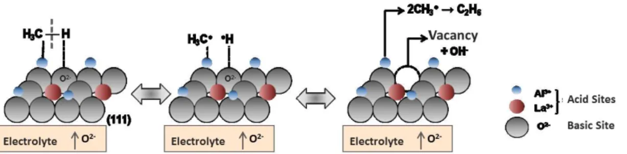 Figure 1: Schematic representation proposed for the methane electrochemical oxidative coupling reation in a SOFC-type  reactor