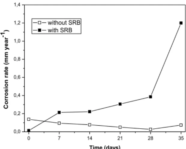 Figure 6: Corrosion rates as a function of exposure time obtained from the polarization curves 