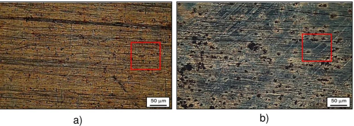Figura 6: Micrografía 10X de las pruebas: a) P2 y b) P8. 