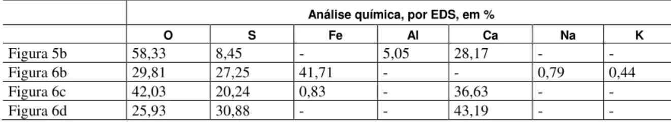 Tabela 5: Análise química elementar dos compostos na pasta de cimento, obtidos por EDS 