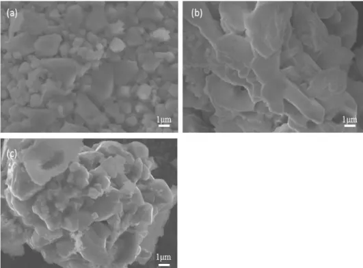 Figura 5: Micrografias representativas da morfologia, obtidas por microscopia eletrônica de varredura  –  Elétrons secun- secun-dários, de partículas dos pigmentos CaCr 2,6  sintetizados a (a) 1150ºC e (b) 1250ºC 