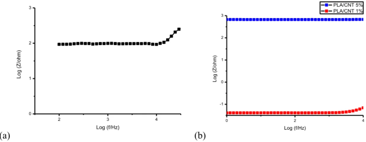 Figure 5: DC conductivity of PLA/CNT nanocomposites with different compositions. 