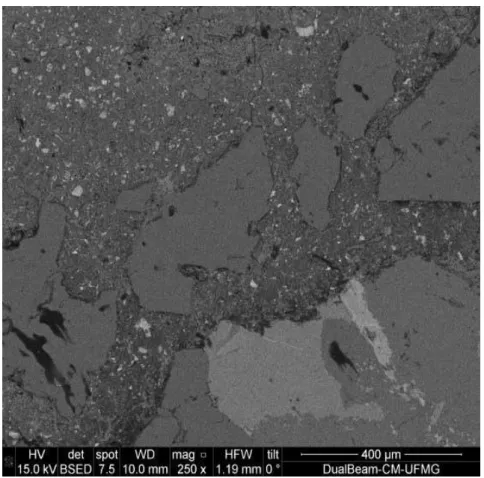 Figure 7: BSE micrograph of the concrete containing stabilized nano-silica (x250 magnification)  –  area 3