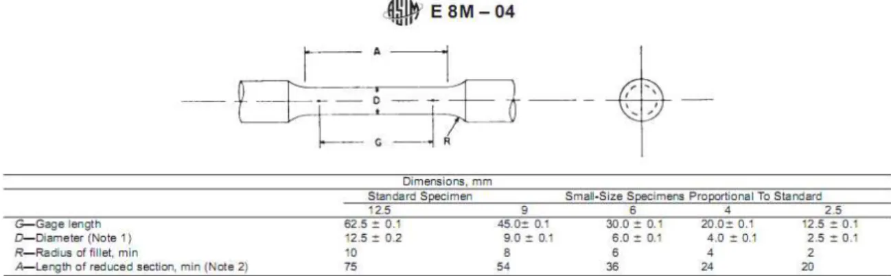 Figura 1: Corpos de prova confeccionados a partir das próteses metálicas conforme a norma ASTM E 8M