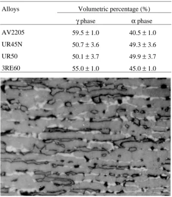 Figure 2. Microstructure of the AV2205 alloy after heat treatment at 850 °C for 1 h. White: sigma phase; continuous gray: austenite; dispersed gray: ferrite
