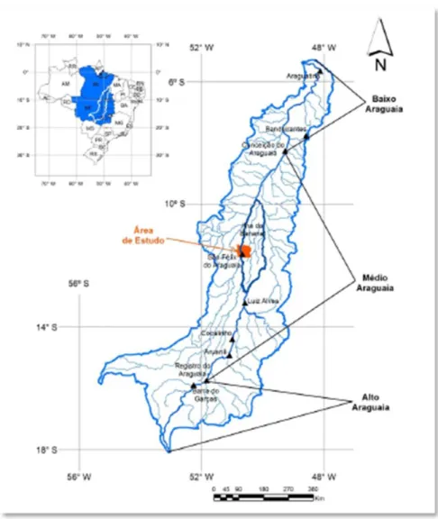 Figura  1.1:  Localização  dos  trechos  da  Bacia  do  rio  Araguaia.  fonte:  Latrubesse  e  Stevaux  (2002)
