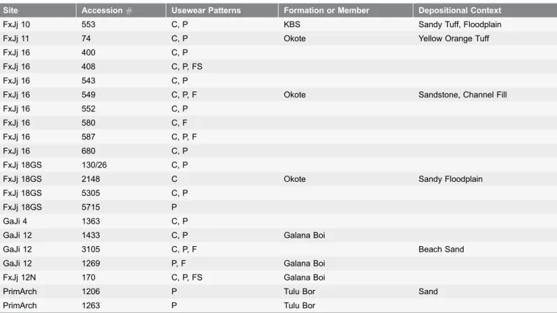 Table 1. Early Pleistocene, Holocene and PrimArch artefacts examined.