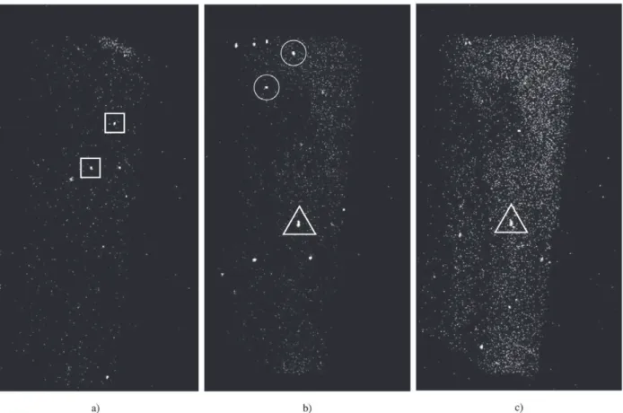 Figure 4 shows three images in the sequence for 2θ = 44.44°. It is difficult to analyze it because clusters with different characteristics are present