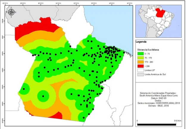 Figura 6. Mapa da variável estática de distância de sede municipais do Estado do Pará