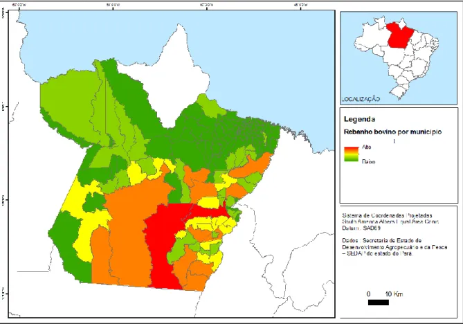 Figura 15. Mapa da variável rebanho bovino municipal do Pará (cenário 1). 