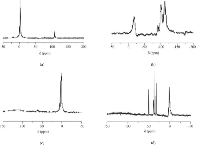 Figure 3.  29 Si NMR solide state for : a) cubes; b) octakis (chloropropyldimethylsiloxy) octasilsesquioxane; c)  13 C NMR solide state for: