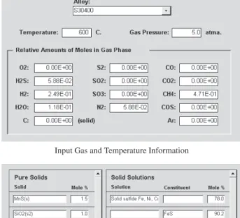 Figure 10. Example Screens for Alloy S30400 Exposed to a Com- Com-plex Gas Analyzed to Predict the Stable.