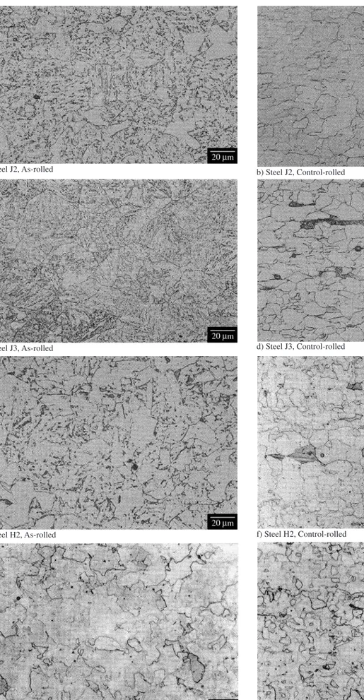 Figure 8. Light micrographs illustrating the microstructures of a selection of the experimental steels