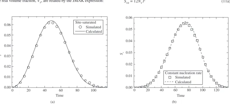 Figure 2. Interface area between transformed and untransformed region per unit of volume, S V , against time
