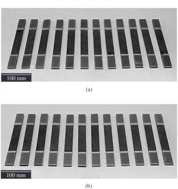 Figure  1.  Specimens  of  laminates  for  tensile  tests:  a)  F155/8HS;  and  b) F584/8HS composites.