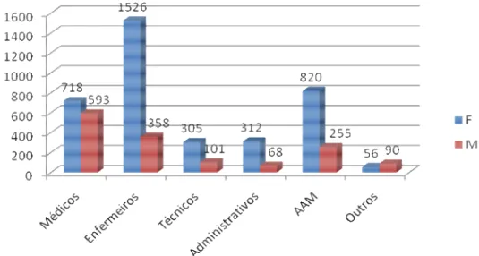 Figura 5 - Caracterização da população alvo atendendo à categoria profissional e ao género