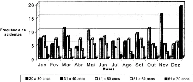 Gráfico 5: Acidentes de trabalho por grupo etário, 1998 (SMFO). 