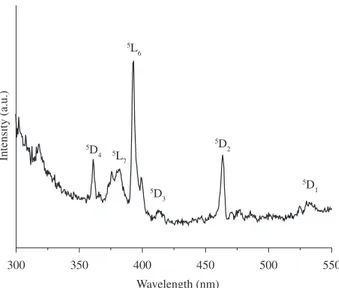 Figure 8. Excitation spectrum of the Eu 3+  ion in the sample heat-treated at  1,000 °C.