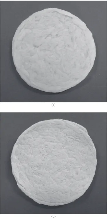 Figure 6. a) Porous SF membrane in the wet state; and b) after lyophilization,  frozen in an ultrafreezer.