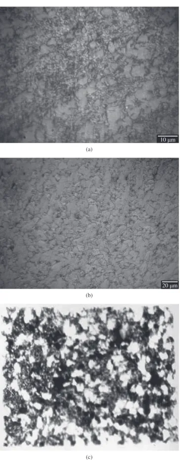 Figure 6.  a) The microstructure of M300/70%/760 °C, 30 min/H 2 O. The structure  reveals secondary recrystallized grains of ferrite with fine cementite particles; b) The  microstructure of M500/70%/760 °C, 30 min/H 2 O
