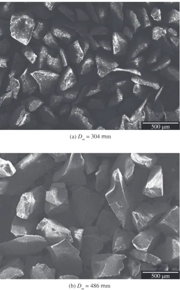 Figure 5. SEM micrographs of quartz particles with different mean grain sizes.