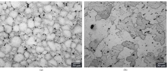 Figure 11. Specimen cross section microstructure after ECAP (a) and after homogenization, and 16 hours artificial aging at 121 °C