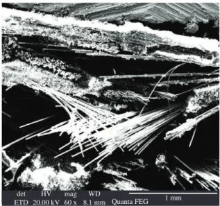 Figure 8. Necking and cracking of Al. layer and cracking in GFRP  layer in UDHL (16.5 J).