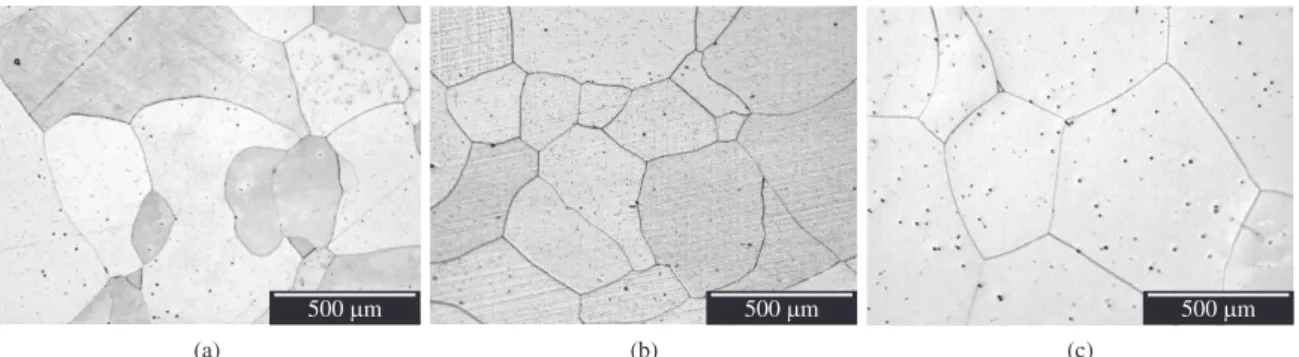 Figure 10. Microstructure of the alloy with 9% Cr: a) 5% Mo; b) 7% Mo; and c) 9% Mo.