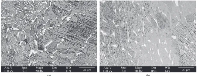 Figure 4. Micrographs of Ti-46Al-4Nb-2Mo and Ti-46Al-4Nb-2Cr oil and water quenched from 1,350 °C