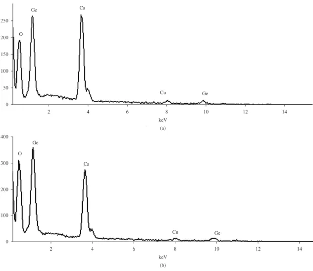 Figure 6. EDS spectra of the product obtained from 120 °C for 24 hours. a) EDS spectrum of the nanowires, and b) EDS spectrum of  the nanoparticles in the nanowires.
