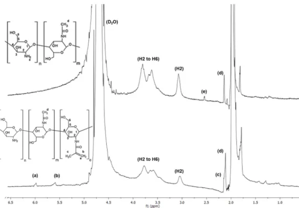 Figure 2. NMR spectra of the original and functionalized chitosan (ChMA). 