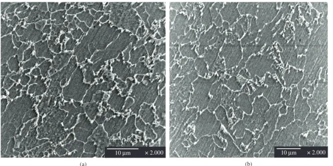 Figure 8. The microstructure of a) X52 steel and b) X60 steel.