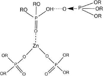 Figure  4:  The  possible  structure  of  the  extracted  complex  of  zinc  with  D2EPHA  and  TBP  (Azizitorghabeh, et al