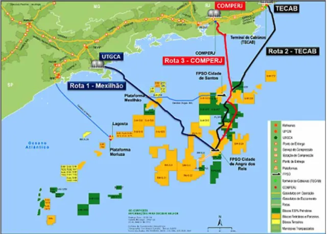 Figura 2 - Mapa das rotas de escoamento de gás natural do Pré-Sal