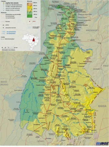 Figura  17  -  Mapa  do  Tocantins  e  de  seus  limites  estaduais.  Fonte:   http://www.brasil-turismo.com/tocantins/mapa-geografico.htm