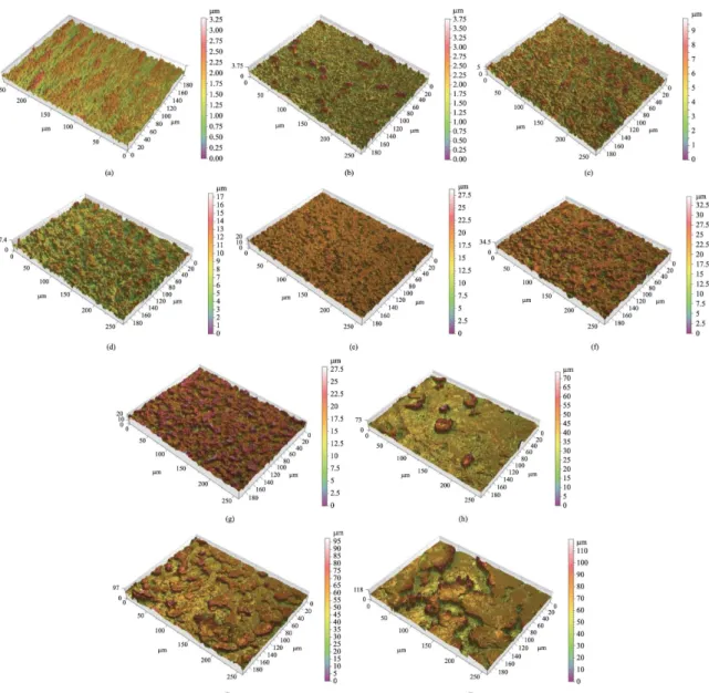 Table 1 shows the mean values of three-dimensional  roughness parameters for the sample groups separated by  groups of same temperature, as determined by interferometry