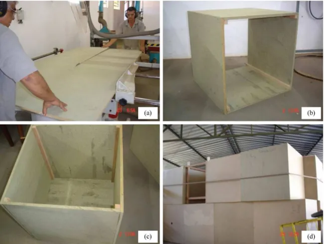 Figure 1. Development of modules; (a) Acquired panel; (b) and (c) Module assembly; (d) Set of modules tested.