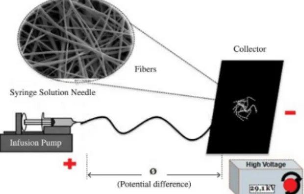 Figure 1. Schematic representation of the typical assembly of an  electrospinning apparatus.