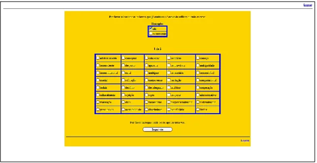 Figura 3.12: Tabela com vocabulário diversificado na qual o aluno deverá escolher as palavras cujo significado  conhece 
