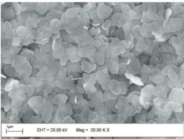 Figure 2 shows the scanning electron micrographs of the  WO 3 . In this image was observed a process corresponding  to the delamination of the stacked inorganic sheets