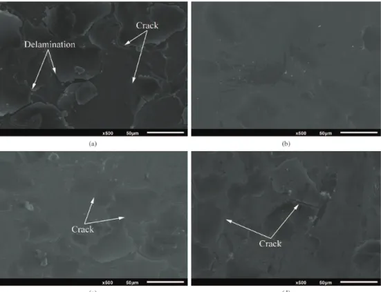 Figure 3. Images obtained by SEM for ilms obtained with different PEG concentrations: (a) F0P90, (b) F1P90, (c) F2P90 and (d) F3P90.