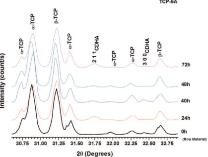 Figure 3. XRD patterns of TCP-10A under in-situ setting condition within 72 hours.