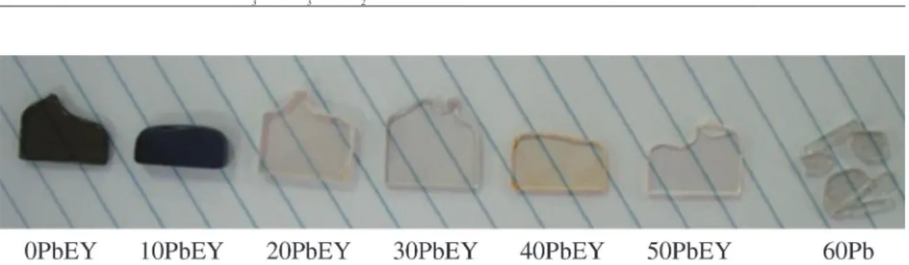 Figure 1. Glass samples obtained in the ternary system NaPO 3 -WO 3 -PbF 2 .