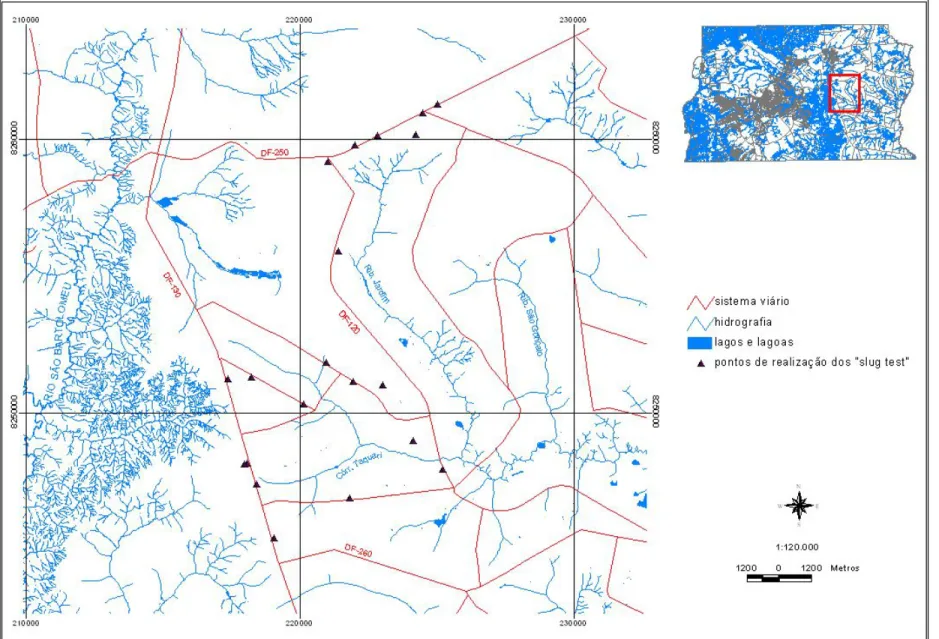 Figura 1. Mapa de localização dos pontos de amostragem na Área I, no Distrito Federal.