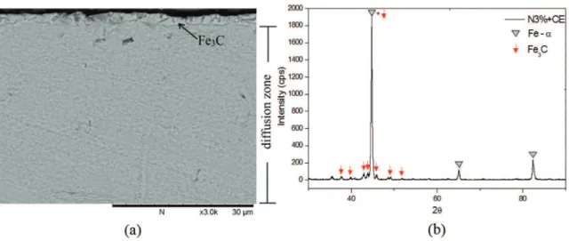 Table 3: Microhardnesses on the top and hardened depth of the  studied samples.