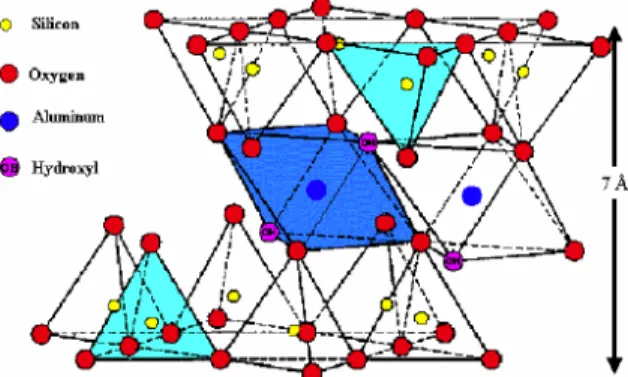 Figure 1. Cristallographic structure of Maghnite (Basic repeating  unit is [Si 4 O 10 Al 3+ (2-x) Mg 2+ x(OH) 2 ])