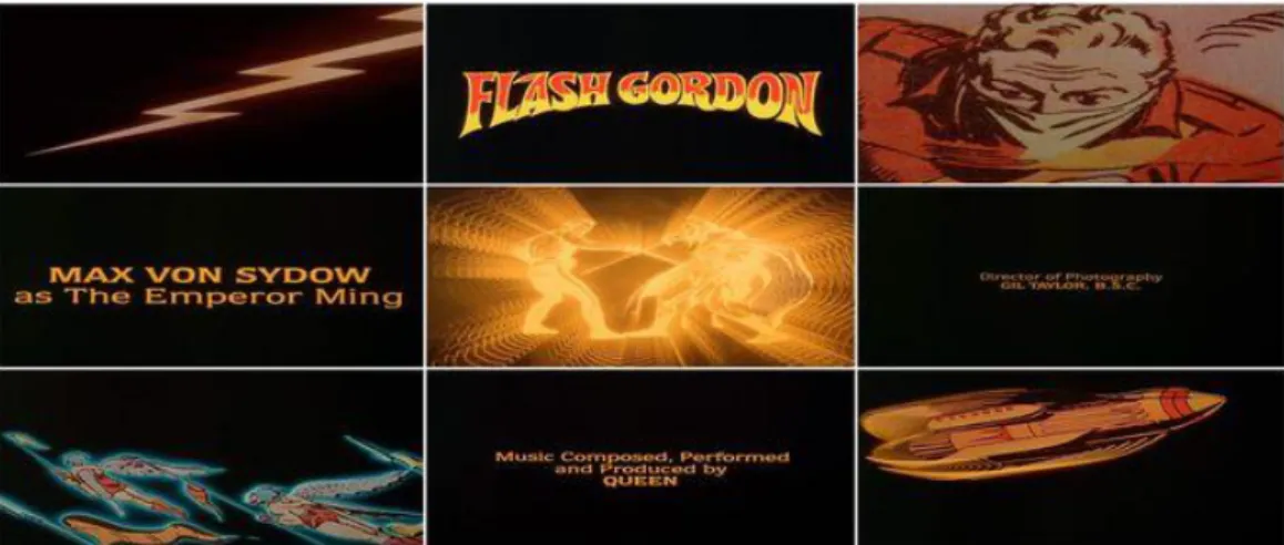 Figura 20: Créditos do filme Flash Gordon (1980). Créditos de abertura realizados por Richard  Greenberg